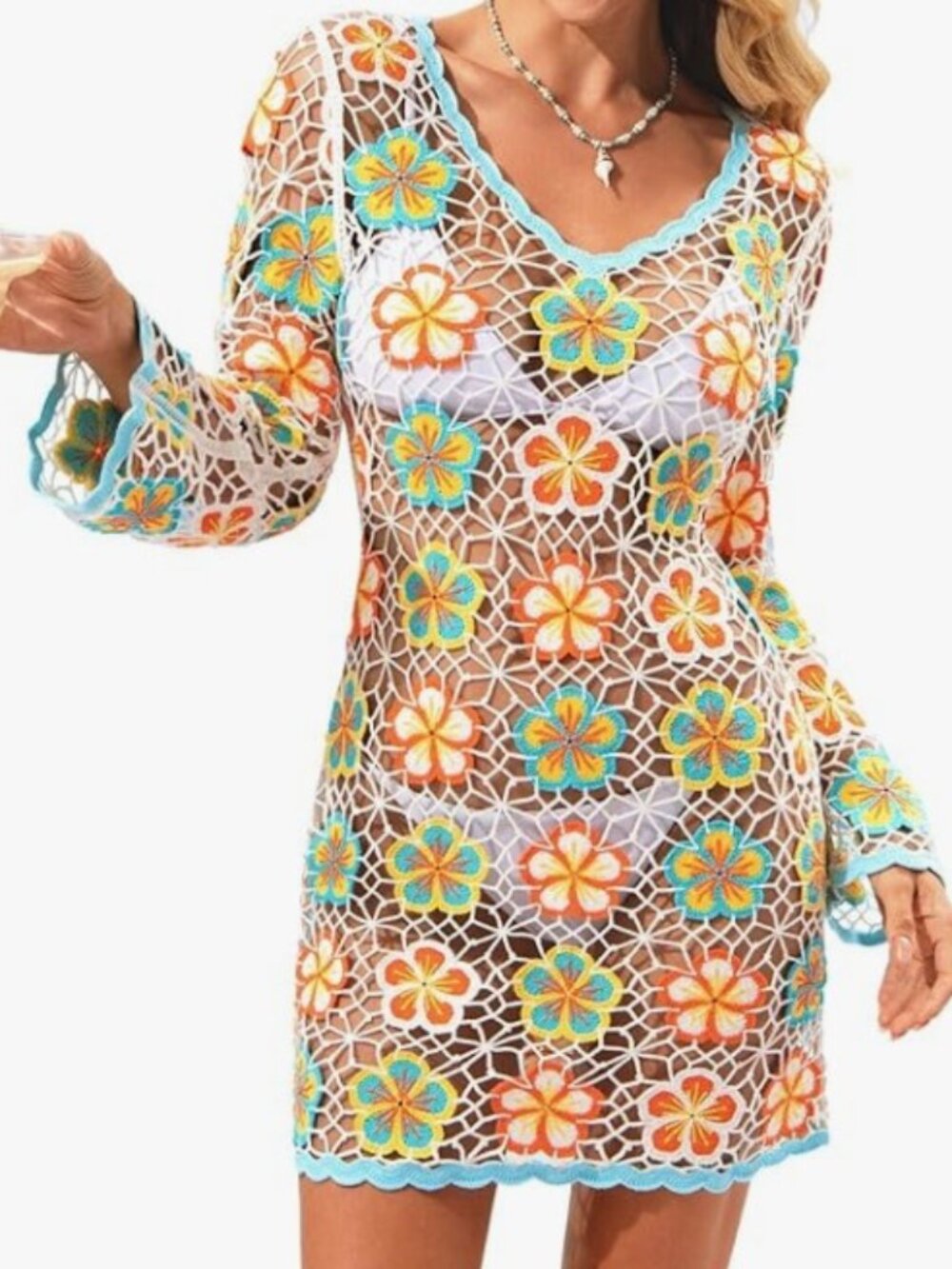NWT: Crochet Floral Swimsuit Cover - Size Medium